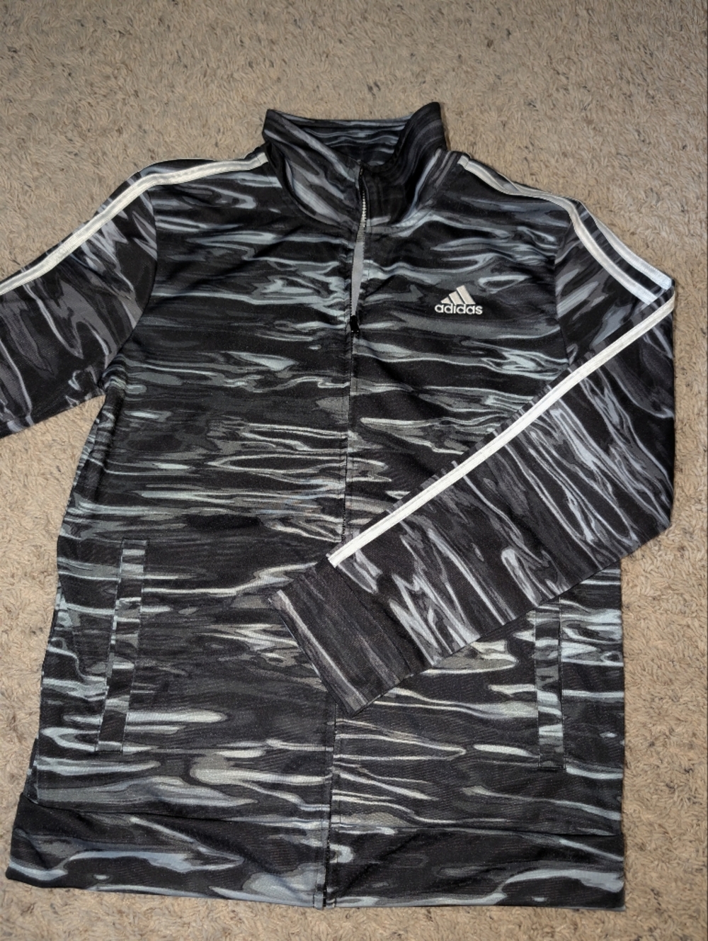 Boy's Kids Adidas Jacket Black Print Tricot Zip Up Size L (14/16)